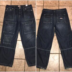 Women's True Religion Bobbi Baggy Cargo Y2K Style Jeans-Size 32 (35 Actual Size)